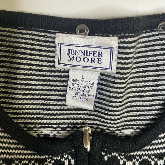 Jennifer Moore VTG Acrylic Cardigan Sweater Women Large Black Full Zip Hong Kong - Picture 2 of 6